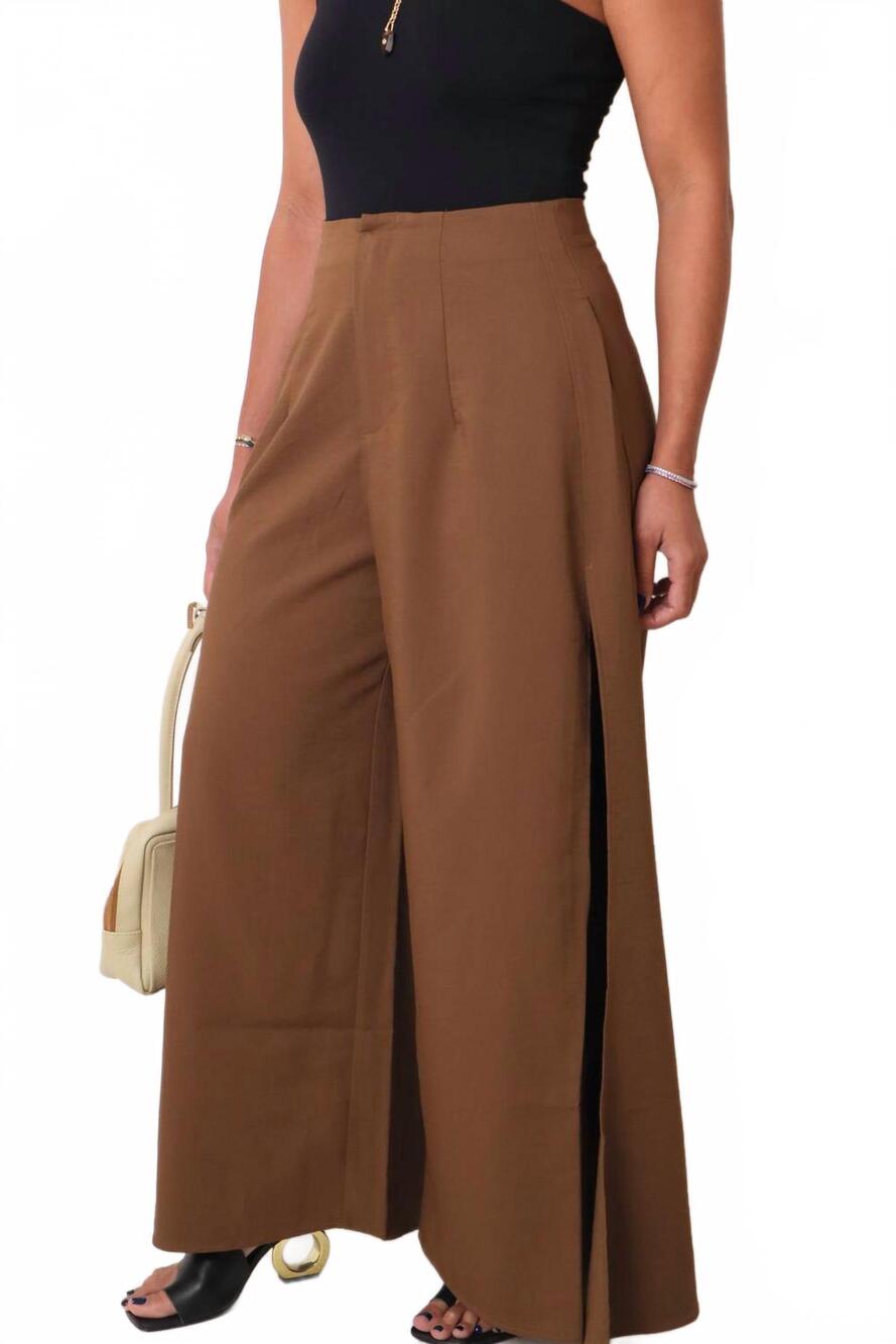 NEW BEULAHSTYLE high waist wide leg pants in coffee
